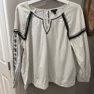 Ana White Embroidered & Beaded Long-Sleeve Peasant Top-XL